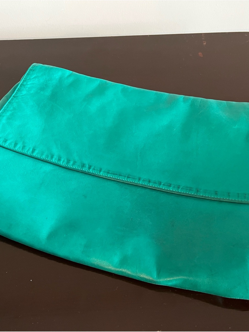 Vintage Bottega Veneta Purse Green Leather Oversized Clutch w/ Dust Bag